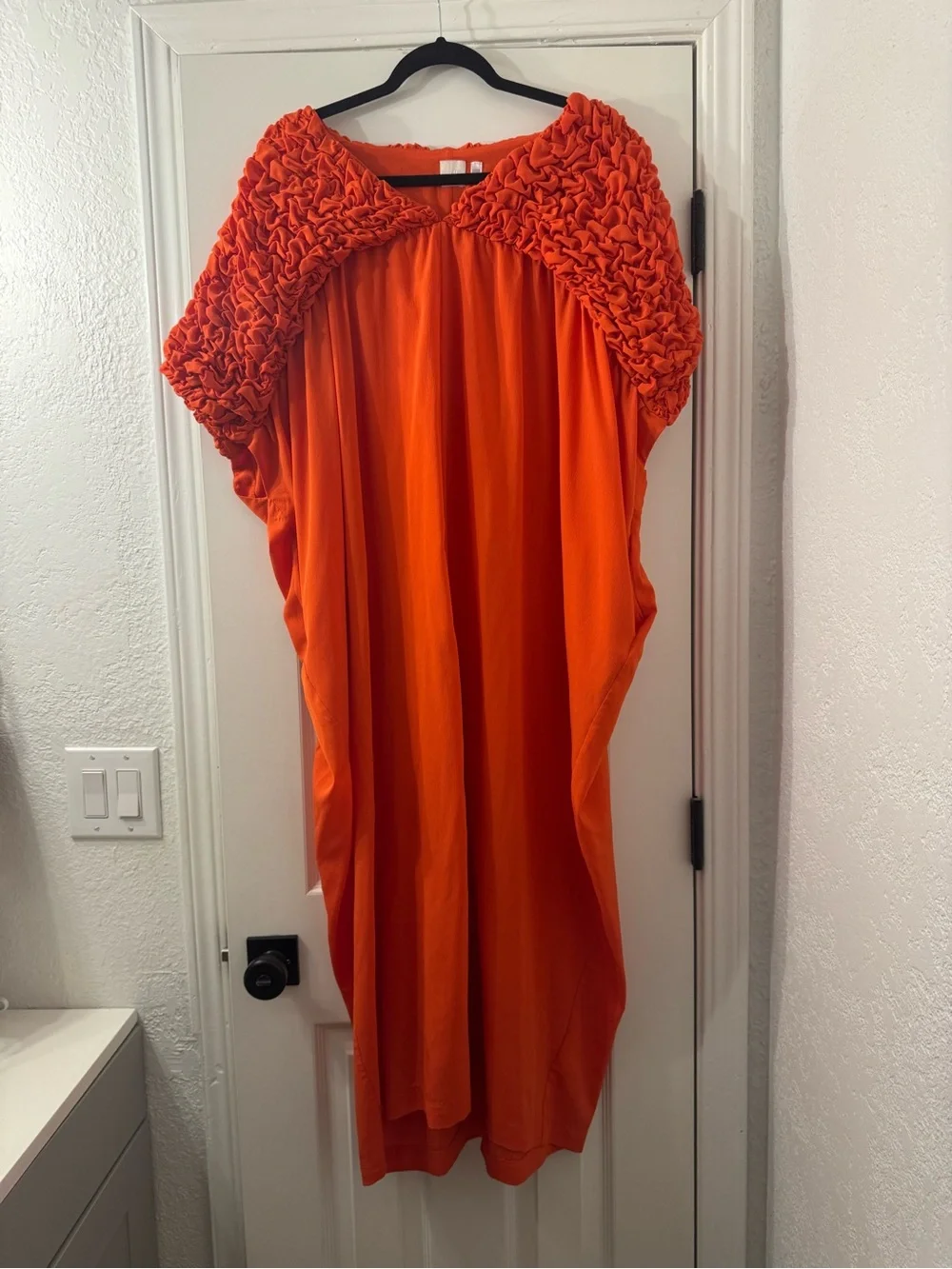 H&M Orange Midi Dress with Ruffled Yoke